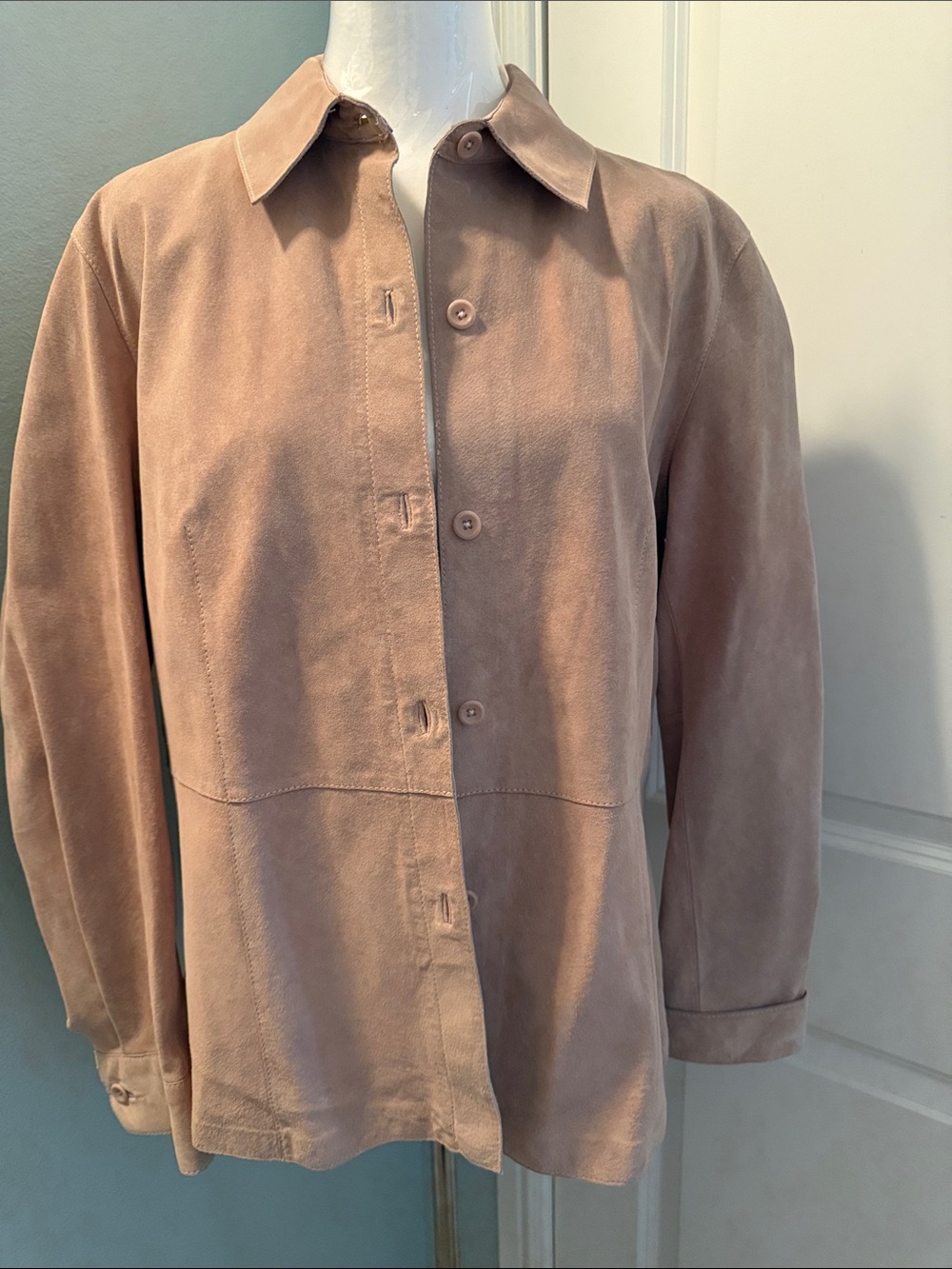 Women’s Dusty Pink Suede Button-Front Jacket 100% Suede Leather
